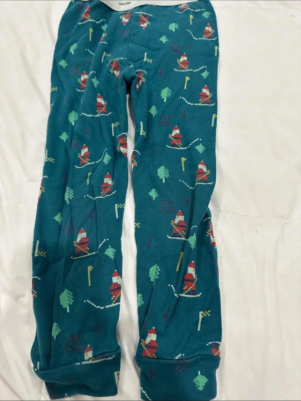GAP Teal Ski Santa Print Pajama Set